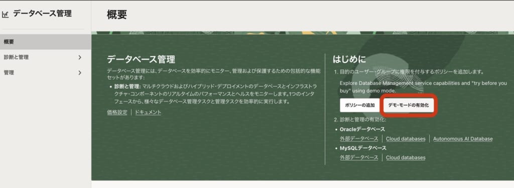デモ・モードの有効化